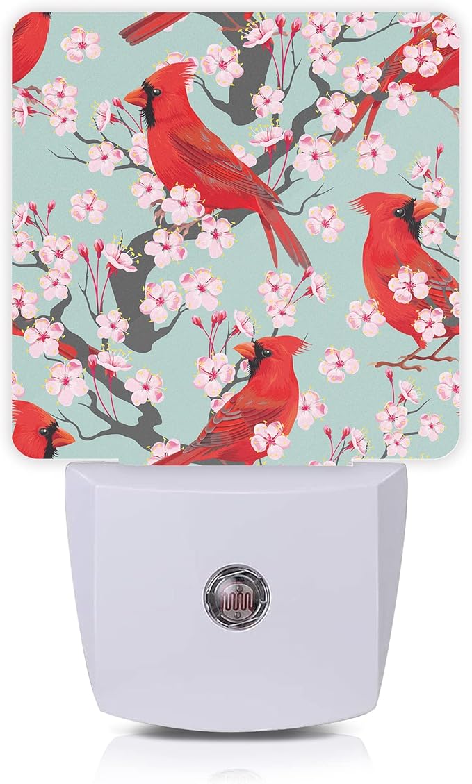 Red Cardinal Night Light,Blooming Cherry Night Lights Plug into Wall for Boys Girls, Led Lights Indoor Home Decor 0.5W Nightlight Sleep Friendly