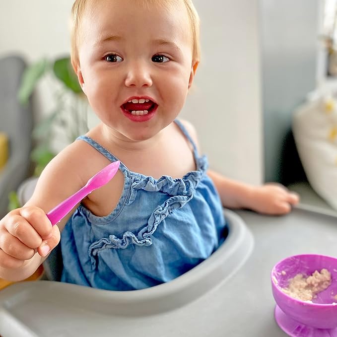 ChooMee Silicone Baby Spoons | 4 Months +, First Stage Baby Led Weaning and Self Feeding | Soft Spoon with Firm Handle | Designed in USA, BPA Free, Premium grade Platinum Silicone | 2 CT