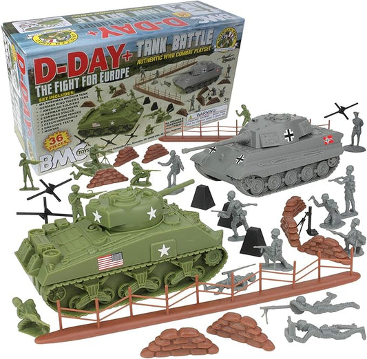 BMC WW2 D-Day Tank Battle - 36pc Plastic Army Men Playset