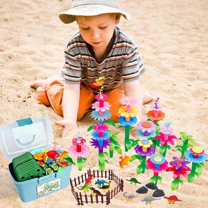 Toys Gifts for Toddlers Boys Girls Age 3 4 5 6,167 PCS Dinosaur Flower Garden Building Blocks,STEM Fine Motor Skill Stacking Games,Christmas First 1st Birthday Gifts for Preschool Kids 3+ Years Old