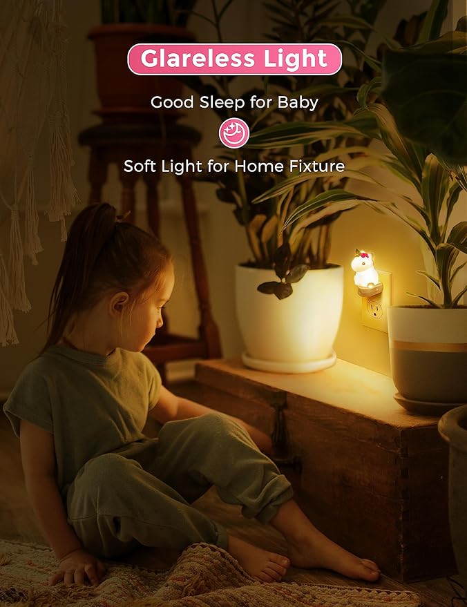 L LOHAS LED Plug-in Night Light for Kids, Cute Color Changing LED Night Light with Dusk to Dawn Sensor, Christmas, Birthday Gift Nightlight for Girls & Kids, Room Decor