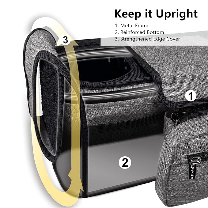 TOPDesign Universal Baby Stroller Organizer, Double Stroller Caddy with Detachable Mesh Bag & Heightened Insulated Cup Holders & Non-Slip Secure Hooks Accessories, Fits Most Strollers (Black)