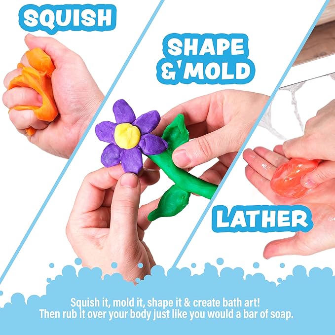 Tub Works® Bath Dough™ Moldable Kids Soap Bath Toy, Variety 6 Pack | Shape, Mold & Create Tub Art with Soapy Dough | Soft & Moldable Kids Bath Soap for Shaping | Sensory Toddler Bathtub Toys