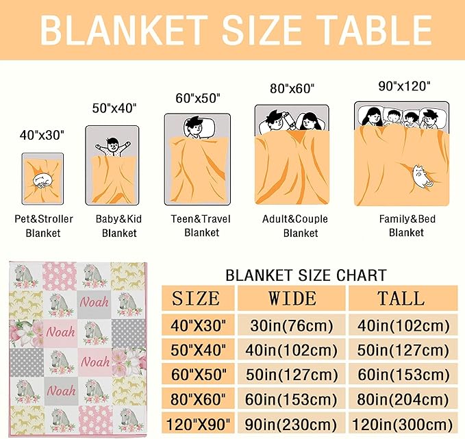 Personalized Baby Blanket for Girls Boys Horse Custom Baby Blanket with Name Swaddle Blanket for Toddlers Infants Kids Shower Newborns Nursery Stroller Crib Decor Throw Birthday Gift