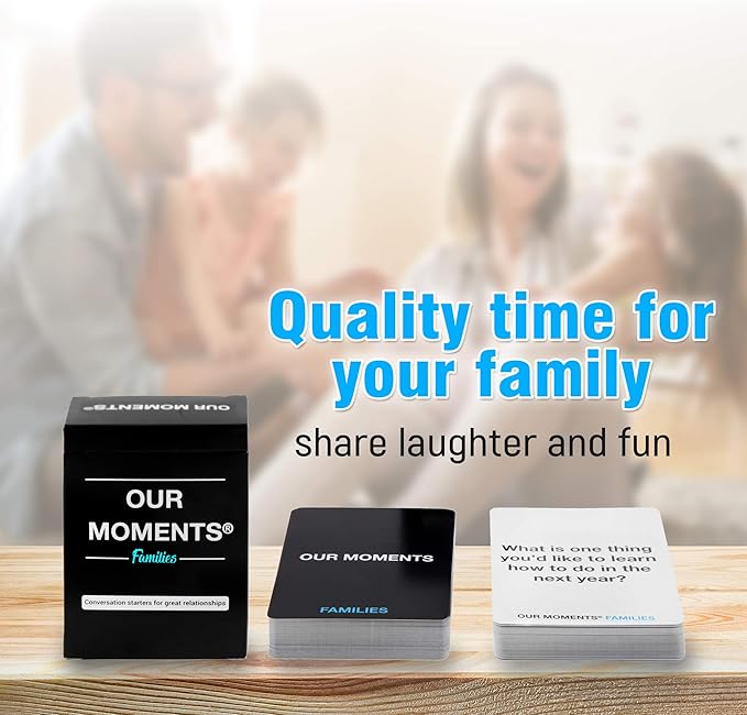 OUR MOMENTS Families: 100 Conversation Starter Cards for Families and Kids - Relationship Building - Car Travel, Road Trip & Card Game for Healthy Loving Family - Questions for Family Activities