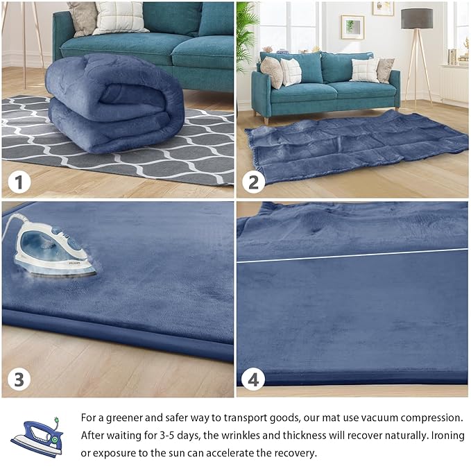 Baby Play Mat for Floor Tummy Time Mat Nursery Muscle Area Rug Playroom Rug Tatami 65"*50" Memory Foam 1.3" Thick Crawling For Babies,Toddlers, Infants, Kids,Floor(Blue)