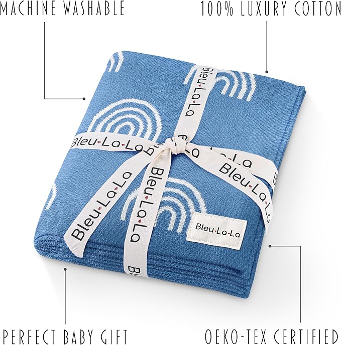 Baby Receiving Blanket Boys 100% Cotton Buttery Soft Cozy Receiving Swaddle Crib Stroller Blanket for Shower Gift Registry for Newborns, Infants, Toddlers (Rainbow - Blue)