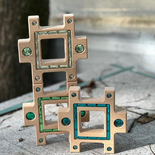 3PCS Wooden Green Gem Trapezoidal Building Block for Kids (3PCS Green Set)