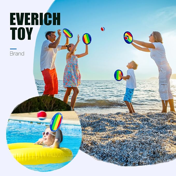 EVERICH Upgraded Toss and Catch Ball Game Set, Outdoor Games for Family Outdoor Toys Yard Games, Beach Pool Toys Camping Game for Adults Family with 4 Paddles 4 Balls, Great Gifts Idea