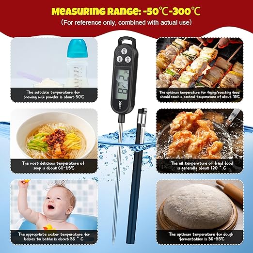 12 Pcs Meat Food Thermometer Food with Probe Water Liquid Instant Read Digital Thermometer Kitchen Cooking Supplies for Cooking BBQ Milk Yogurt (Black)