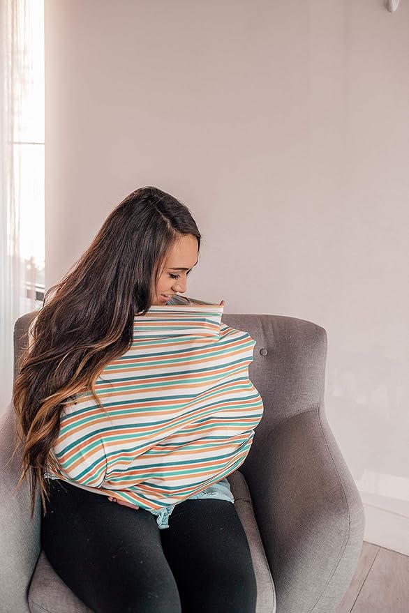 Baby Car Seat Cover Canopy and Nursing Cover Multi-Use Stretchy 5 in 1 Gift Retro by Copper Pearl