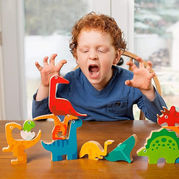Dinosaur Puzzles for Kids Ages 3-5 – 3D Wooden Jigsaw Puzzle for Toddlers & Kids, 9”x 9” Tray, Bright Colorful Shape Sorting, Promotes Creativity & Learning, Non-Toxic Gift Toy