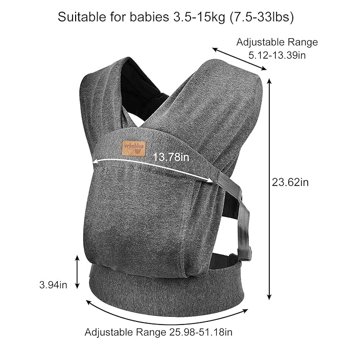 Baby Wraps Carrier Sling, Baby Carrier for Newborns and Toddlers,Skin-Friendly and Soft Front Baby Carrier Wrap Perfect Newbron Gifts (Grey, Cotton)