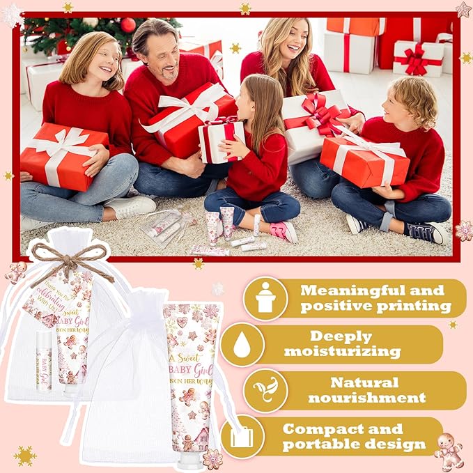 24 Sets Christmas Gingerbread Baby Shower Hand Cream and Lip Balm Gift Christmas Baby Shower Party Favors Travel Size Hand Lotion and Lip Balm Bulk Wedding Bridal Party Supplies for Guest