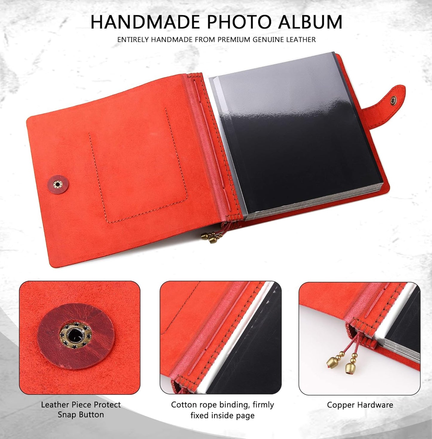 Leather photo Album Self Adhesive Pages, Handamde Leather Scrapbook Photo Album, Wedding Family Album, Holds 3x5, 4x6, 5x7, 6x8 Photos - Wine