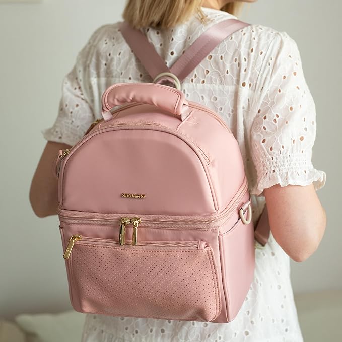 Sunveno Breastmilk Cooler Bag Set with 2 Ice Packs & Detachable Insulation Box, 15-Hour Cold Retention Foil-Lined Leak-Proof Tote Fits 3 Baby Bottles for On-The-Go Pumping Moms, Daycare & Travel,Pink