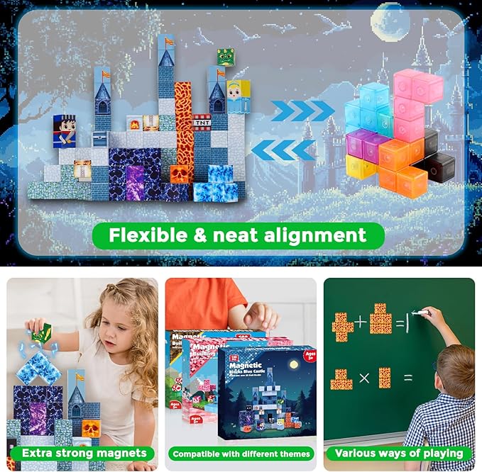 Magnetic Blocks - 100 PCS Magnetic Building Blocks - Magnet Cubes Toys Stacking,STEM Montessori Sensory Toys for 3+ Year Old Boys & Girls Birthday Gifts