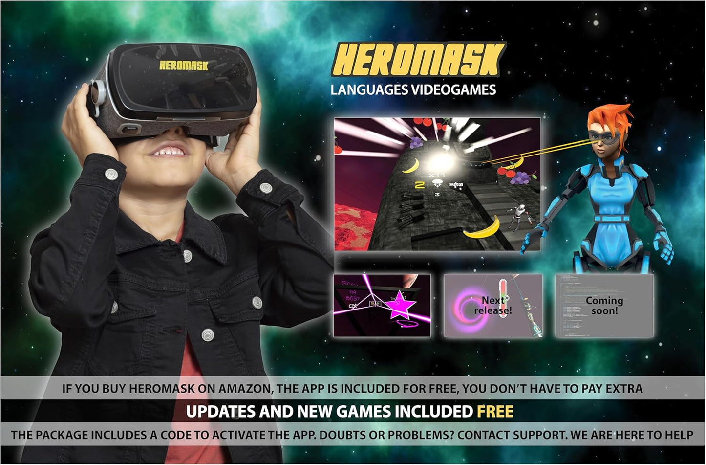 Heromask Virtual Reality Headset for Kids + Video Games to Learn Spanish Italian etc [Language Learning] VR for Kids. Kids Gifts for Boys and Girls for Age 5 to 12 Years Old. Educational