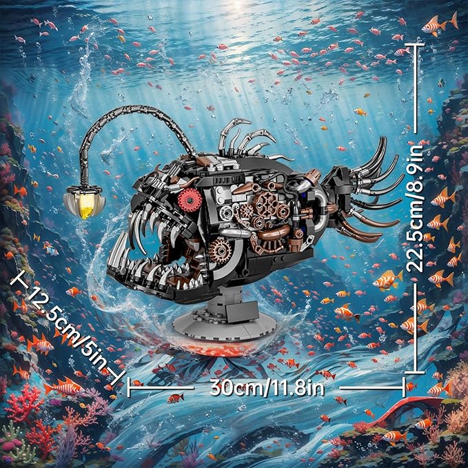 Mechanical Lantern Fish Building Set,Sea Animal Building Block Toy,Home Decor Gift for for Adults and Kids 1038PCS ﻿