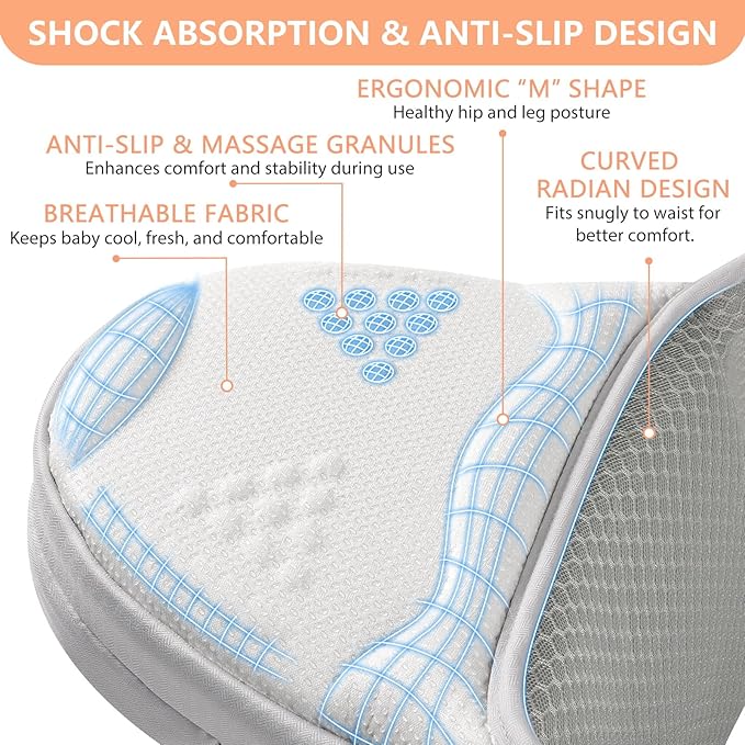 HKAI Baby Hip Carrier, Mom’s Choice Award Winner, Baby Carrier with Adjustable Waistband & Breathable Mesh, Ergonomic Carrier with Non-Slip Hip Seat Surface for Newborns & Toddlers, Light Grey