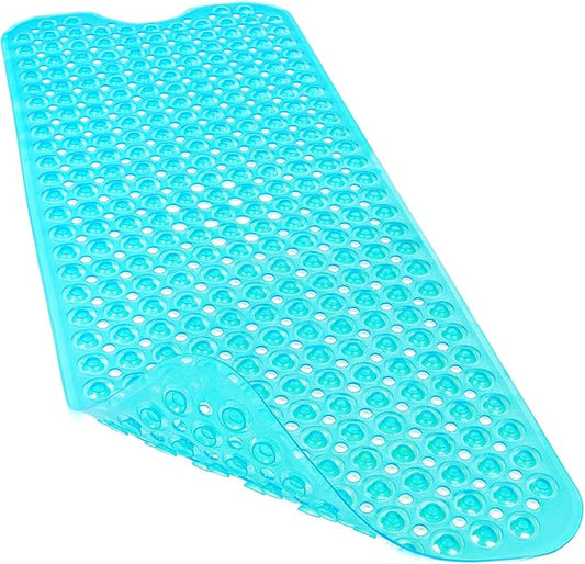 Linoows Bathtub and Shower Mats, 40x16 Inch Extra Large Non Slip Soft Bath Tub Mat with Suction Cups and Drain Holes for Bathroom Floor and Keep Tubs Clean, Machine Washable, Clear Turquoise