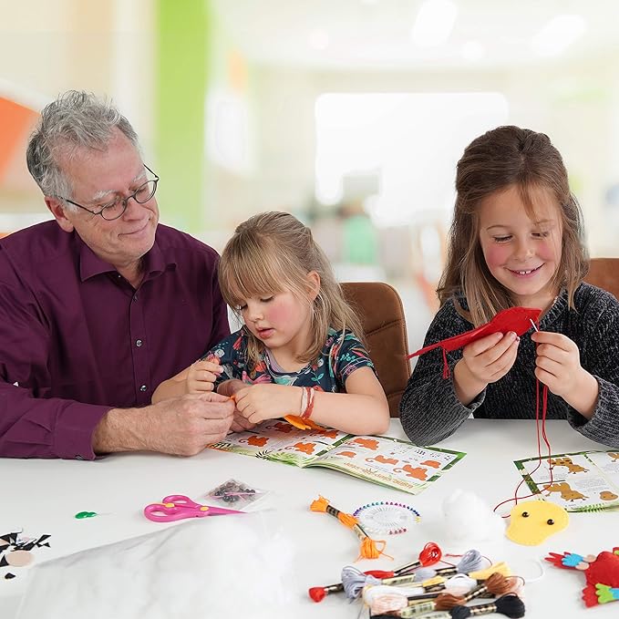 Craftorama Sewing Kit for Kids, Fun and Educational Wild Animal Craft Set for Boys and Girls Age 7-12, Sew Your Own Felt Animals Craft Kit for Beginners, 165 Piece Set