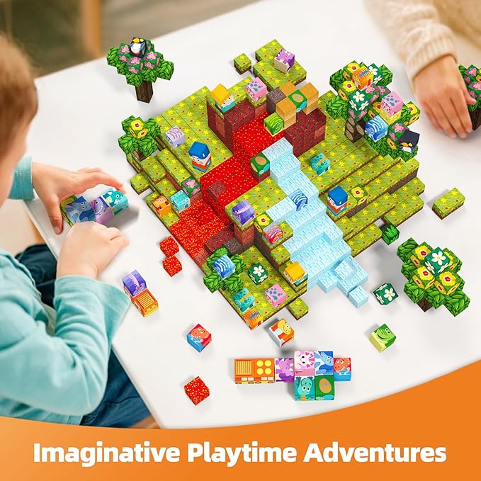 GobiDex 100PCS Magnetic Building Blocks Volcano Dinosaur Set for Toddler, Sensory STEM Toys for Kids Ages 3-5 5-7 4-8, Birthday Gifts for 3+ Year Old Boys Girls Kids