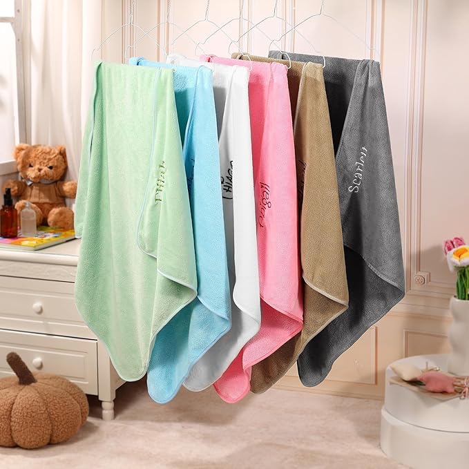 Personalized Baby Towels for Newborn Custom Embroidery Name Hooded Baby Bath Towels for Boy Girl Newborn Essentials Must Haves Shower Gift Soft Coral Velvet 30"x30" (Gray)