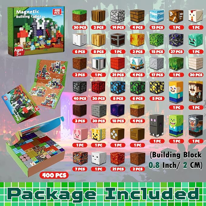 Magnetic Blocks - 400PCS Magnetic Building Blocks Toys Forest Portal, Magnetic Tiles Kids Build Cubes 2025 Upgraded STEM Game Toys, Christmas Birthday Gifts for Boys & Girls Ages 3+