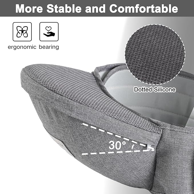 Baby Hip Carrier, Baby Carrier with Adjustable Waistband & Breathable Mesh, Ergonomic Carrier with Non-Slip Hip Seat Surface for Newborns & Toddlers, Light Grey