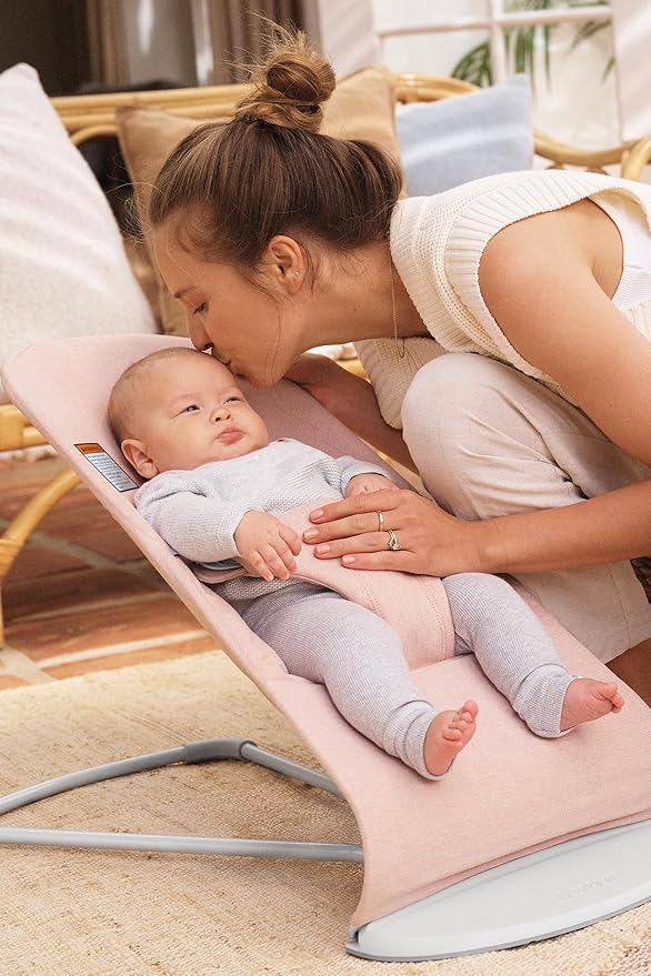 BabyBjörn Bouncer Bliss, Light Pink, Woven Melange | 2-in-1 Adjustable Baby Bouncer Seat and Toddler Chair, Newborn to Toddler (8-29 lbs), 4 Positions, Lightweight & Portable
