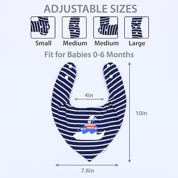 DOKMA Set 8 Organic Cotton Baby Drool Bibs - Bandana Teething Bibs for Baby - Bandana Drool Bibs - Ultra Soft, No Scratch