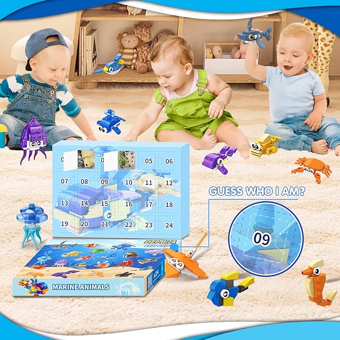 24 Packs Party Favors for Kids, 637 PCS 24in1 Marine Animals Small Fish Toys Mini Building Blocks Set for Goodie Bag Stuffers Classroom Prizes, Easter Birthday Gift for Boys Girls Ages 6-12