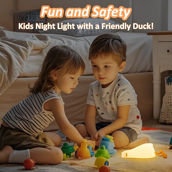Lying Flat Duck Night Light, Cute Light Up Duck Soft Silicone Nursery Night Lamp with Touch Control & Rechargeable & Timer & Dimmer for Kids, Birthday Festival New-Born Gifts for Baby Kids