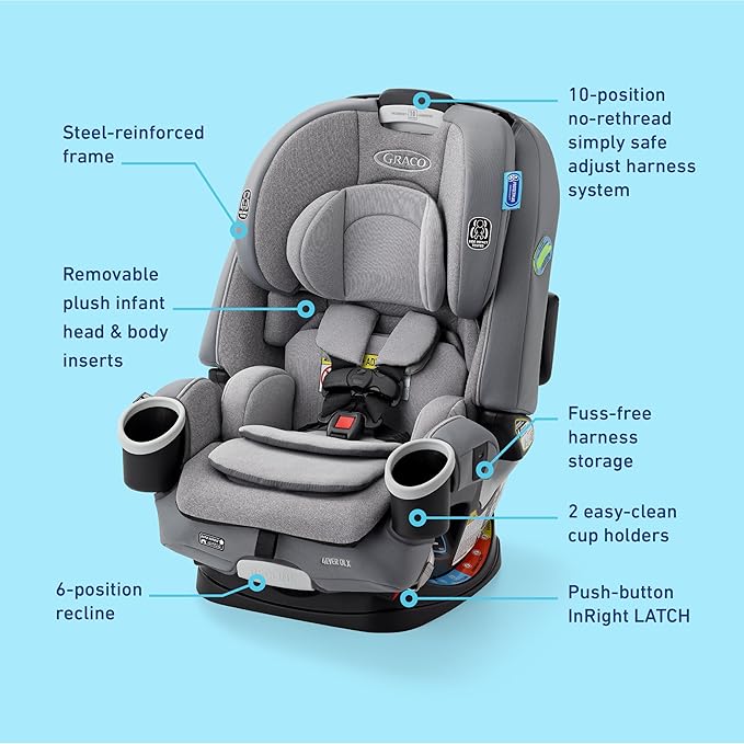 Graco 4Ever DLX 4-in-1 Car Seat, Charlie| Infant to Toddler Car Seat, with 10 Years of Use | Rear-Facing, Forward-Facing and Booster Modes | Safe, Comfortable and Convenient