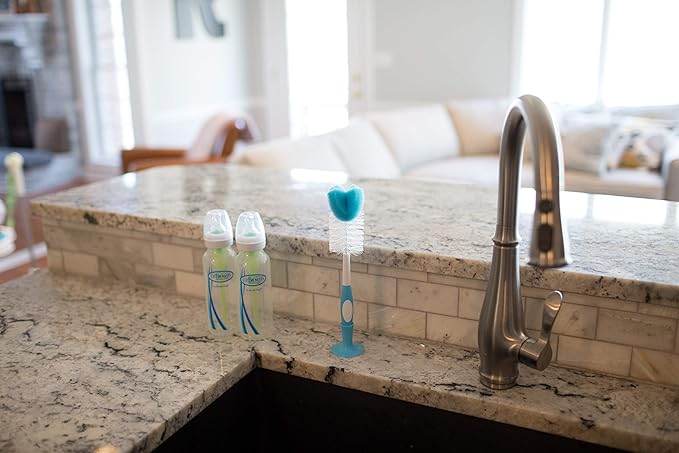 Dr. Brown's Reusable Sponge Baby Bottle Cleaning Brush with Suction Cup Stand, Scrubber and Nipple Cleaner, Assorted Color 12-Pack