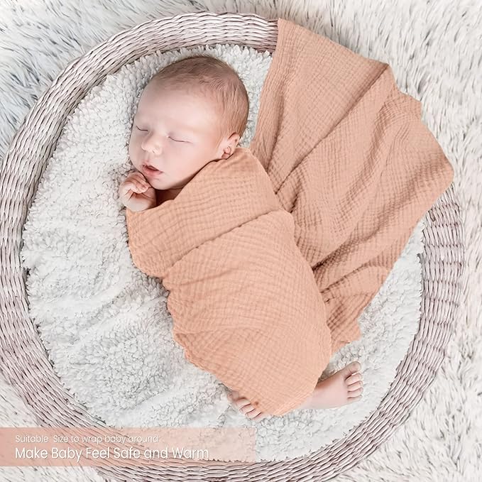 Lulu moon Muslin Swaddle Blanket Baby Receiving Blankets Neutral, 2 Pack, Peach