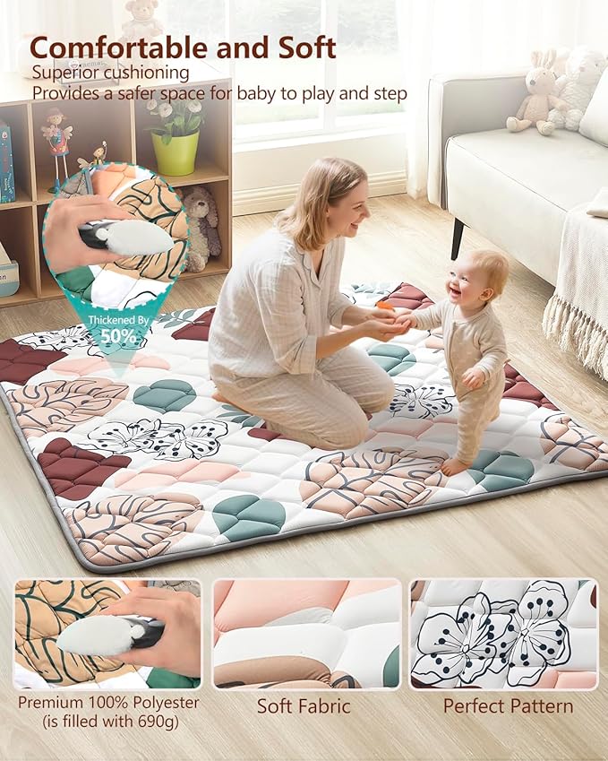 Baby Play Mat 71"x59", Non-Slip Baby Mat for Floor, Soft Thicker Playpen Mat, Portable Playmat, Crawling Mat for Babies, Toddlers & Infants to Play and Learn（Boho）