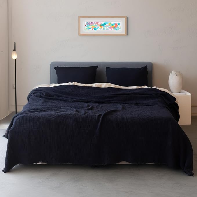 100% Turkish Cotton Muslin Blanket Twin Size 63"x91" Black, Soft 4-Layer Lightweight Thin Gauze Muslim Blankets for Summer (Black, Twin Size: 63" x 91")