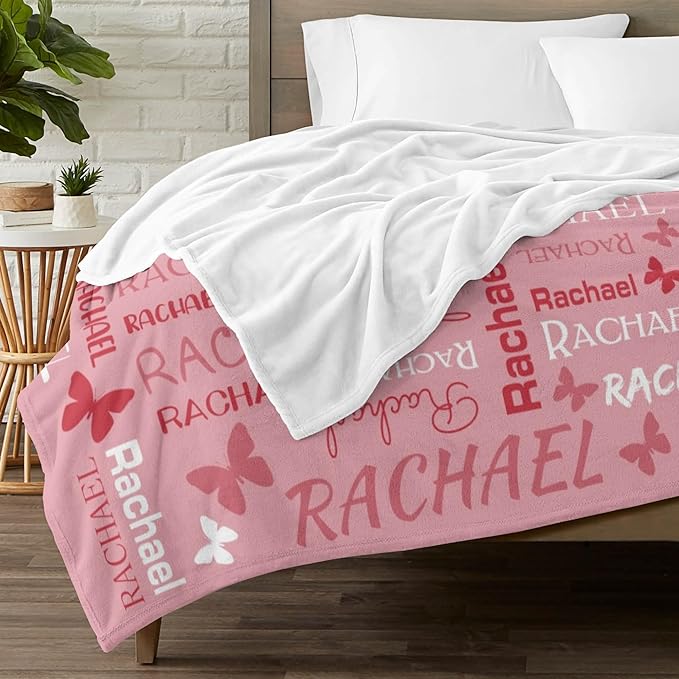 Personalized Throw Blanket with Name Custom Blankets Customized Baby Blanket for Girls Kids Adult Birthday Gift