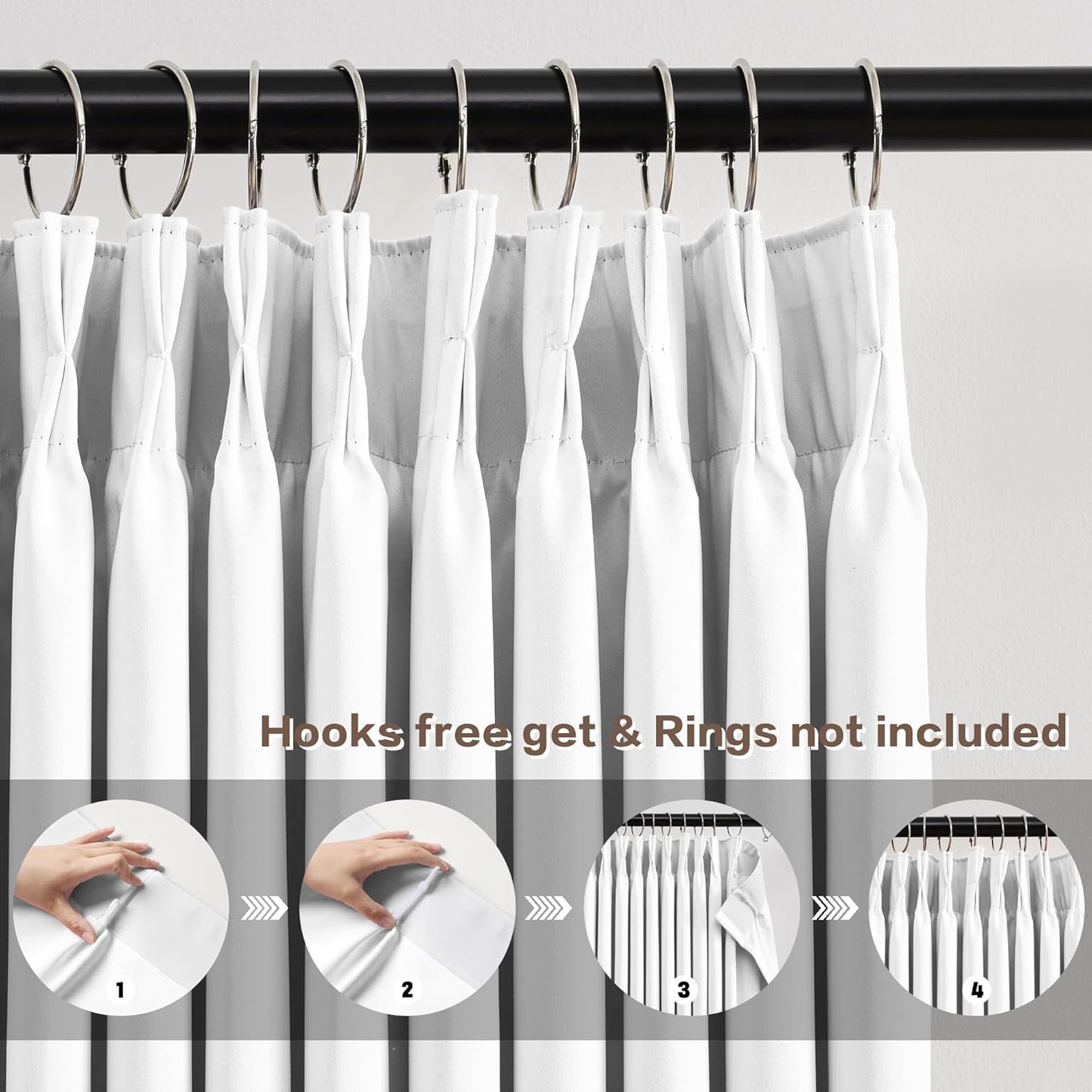 KEQIAOSUOCAI White Linen Pinch Pleat Curtains 92 Inches Long 2 Panels for Living Room Bedroom Snow White Pleated Hooks Elegant Luxury Privacy Curtain Drapes 92 Inch Length