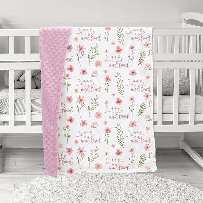 Floral Baby Blankets for Girls - Super Soft Nursery Minky Blanket, Newborn Baby Blanket with Double Layer Dotted Backing, Pink Lightweight Bed Throw Blanket, 30 x 40 Inch