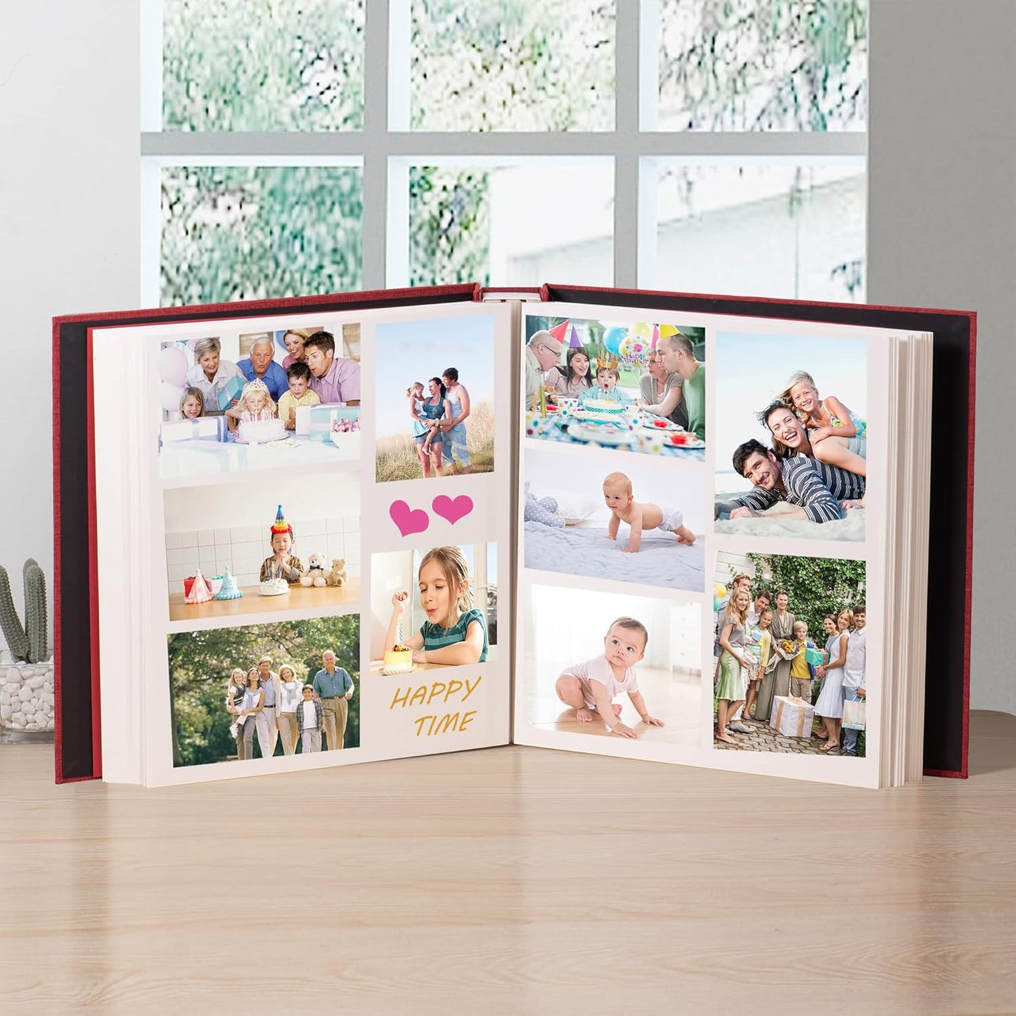 Large Photo Album Self Adhesive 4x6 8x10 10x12 Scrapbook Magnetic Album DIY Scrapbook Length 13 x Width 12.8 (Inches) 120 Sticky Pages Linen Cover DIY Photo Album(Red)