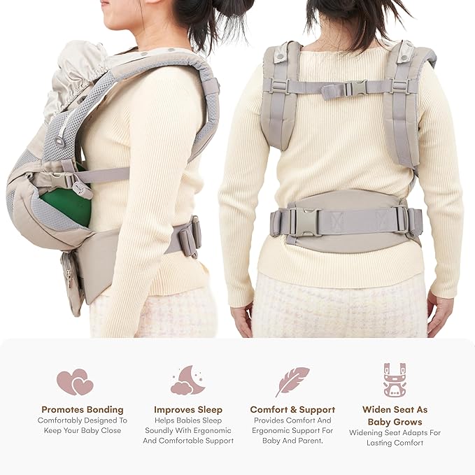 Childlike Behavior Front Hip Seat Baby Carrier, Ergonomic Design with Adjustable Straps and Breathable Fabric - Hip Seat Holder with Storage Pocket - Toddler - Hipseat Baby Carrier - Grey