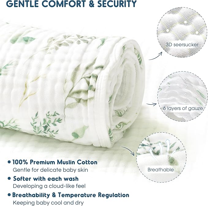 GRSSDER Ultra Soft Absorbent Muslin Cotton Baby Hooded Towel 2 Pack with Original Patterns, Extra Large Size 35"x 35" Swaddle Wrap for Newborn Infant and Toddler