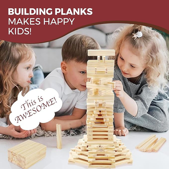 OWT Wooden Building Planks for Kids | 100 Piece STEM Construction Blocks Set for Creative Play | Educational Wood Building Toys for Boys and Girls Ages 3+ | Architecture, Engineering & Learning Fun