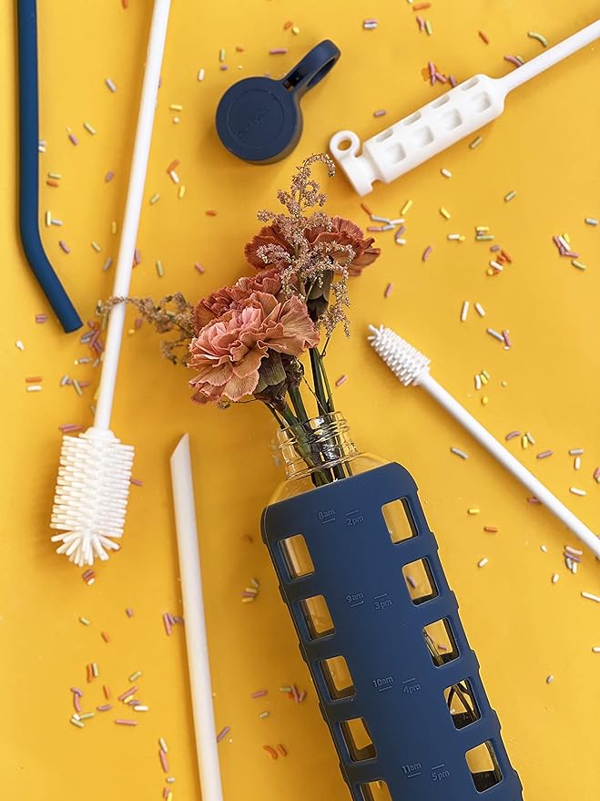 purifyou 16in & 12in Platinum Silicone Water Bottle Cleaner Brush Set with Cap Brushes, for Bottles, Tumblers, Drinking Glasses, Narrow Neck Containers, Dishwasher Safe, Durable (Set of 2, White)