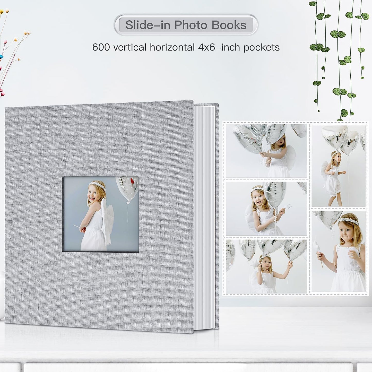 popotop Photo Album 4x6-600 Photos Photo Books with 600 Horizontal and Vertical Pockets,Linen Cover Albums for Family Wedding Anniversary Baby Vacation Pictures
