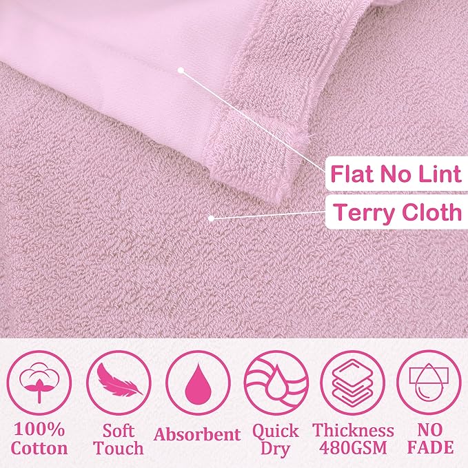 VOOVA & MOVAS Baby Hooded Towel with Bear Ear, 0-3Years | 100% Cotton,Low Lint, Ultra-Soft & Absorbent | Gentle for Sensitive Skin, Bath, Pool & Beach Towel | Newborn (Pink)