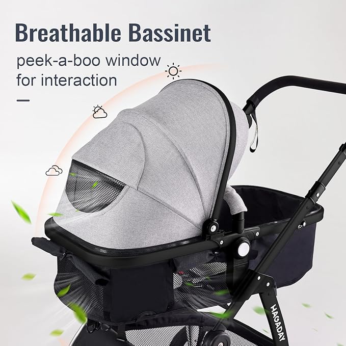 Baby Stroller, 2-in-1 Reversible ToddlerSeat with Lie-Flat Mode, Foldable Infant Stroller with Canopy, One Button Brake, Adjustable Handle, Newborn Pushchair (Gray B)